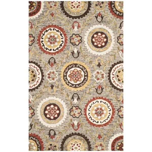 Safavieh 5 x 8 ft. Suzani Hand Hooked Rug, Medium Rectangle - Grey and Multi Color SZN374C-5 - main